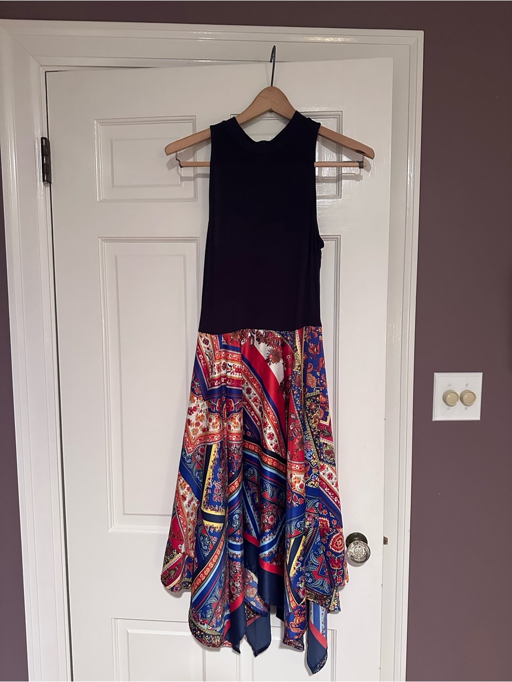VENUS Boho Scarf Print Asymmetrical Handkerchief Hem Maxi Dress | Small